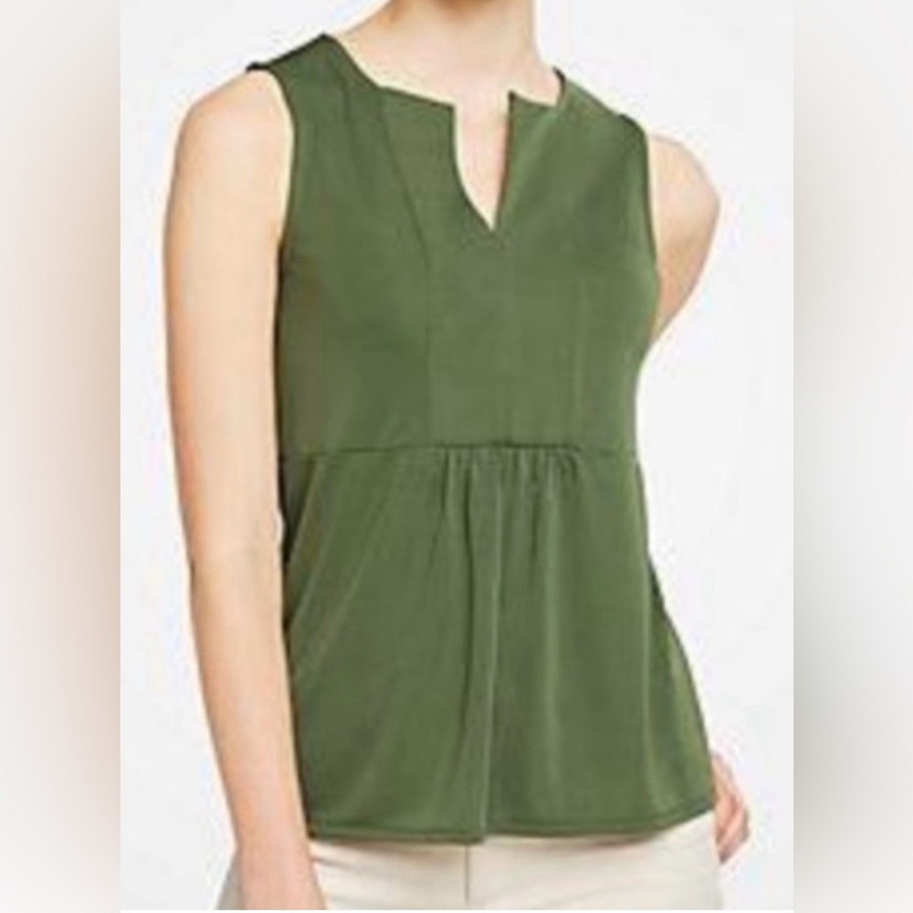 Ann Taylor Olive Green Paneled Split Neck Sleeveless Blouse Top